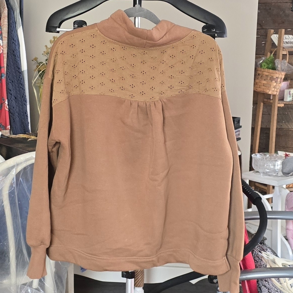 Elegant Tan Women's Cowl Neck Sweatshirt - Picture 2 of 4